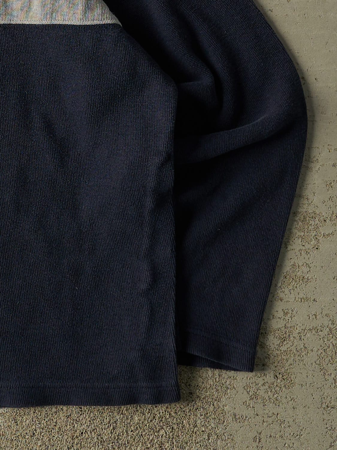 Vintage Y2K Navy Blue Striped Thermal Long Sleeve (S/M)