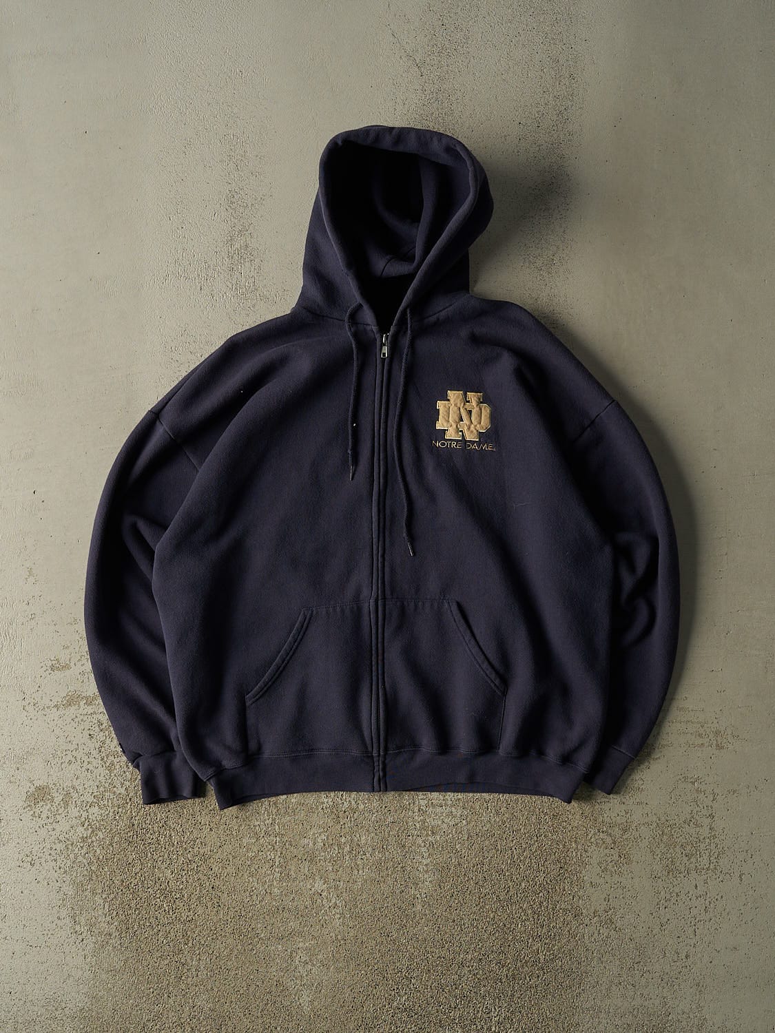 Vintage 90s Navy Blue University of Notre Dame Zip Up Hoodie (XL/XXL)