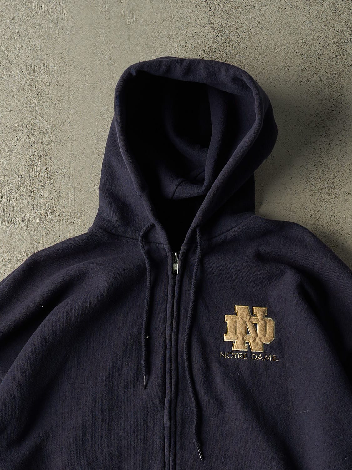 Vintage 90s Navy Blue University of Notre Dame Zip Up Hoodie (XL/XXL)