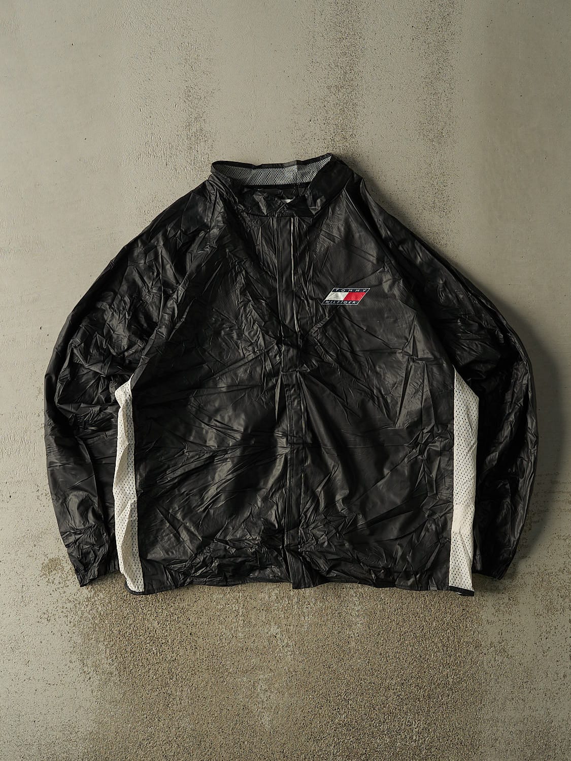 Vintage 90s Black Tommy Hilfiger Velcro Rain Jacket (XXL)