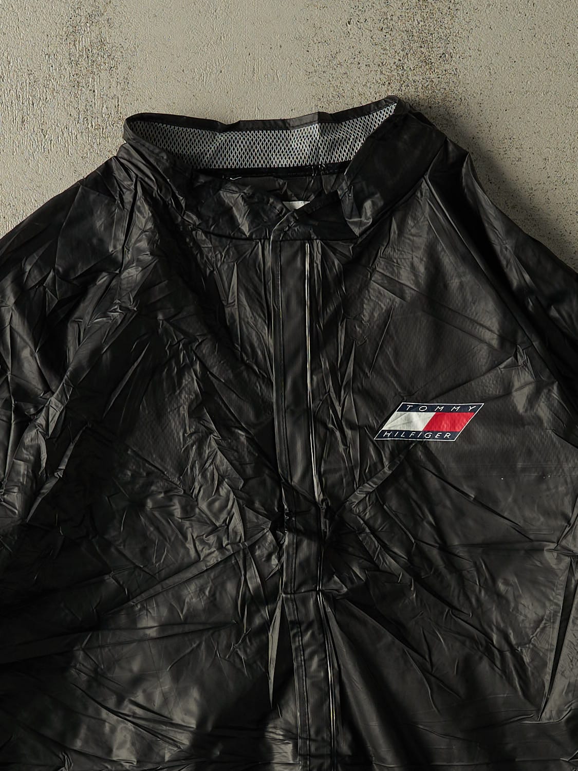 Vintage 90s Black Tommy Hilfiger Velcro Rain Jacket (XXL)