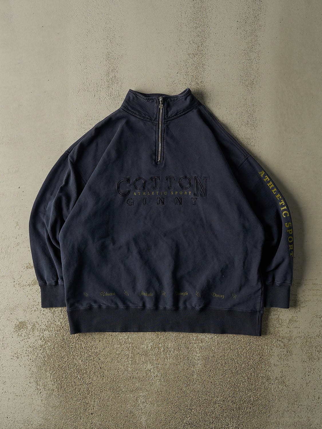 Vintage 90s Navy Blue Cotton Ginny Quarter Zip Sweater (XL/XXL)