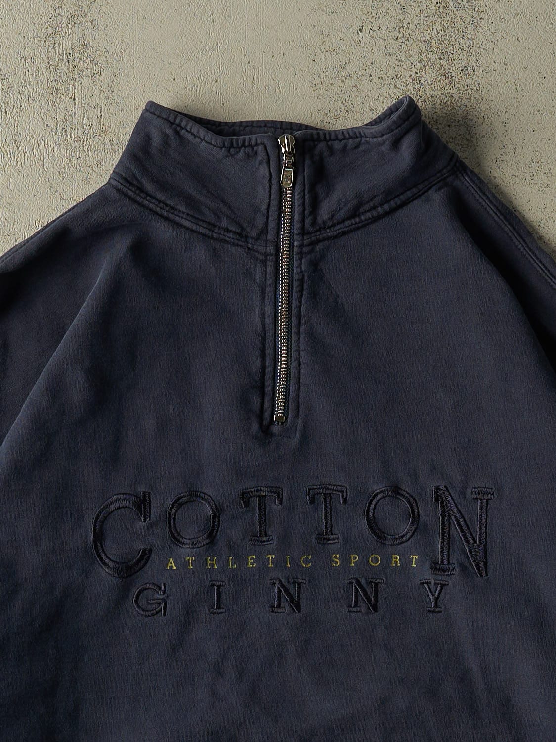 Vintage 90s Navy Blue Cotton Ginny Quarter Zip Sweater (XL/XXL)