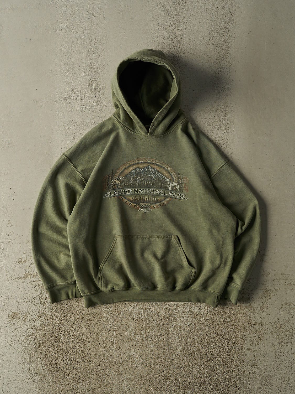 Vintage 90s Sun Faded Green Glacier National Park Hoodie (M/L)