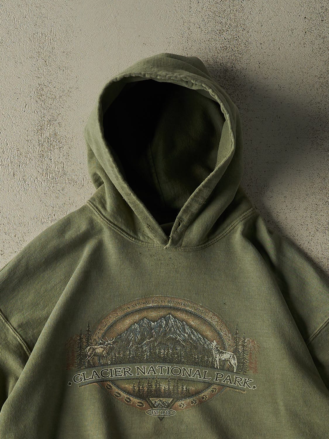 Vintage 90s Sun Faded Green Glacier National Park Hoodie (M/L)