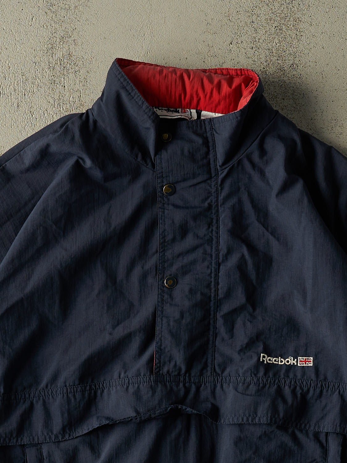 Vintage 90s Navy Blue Reebok Embroidered Quarter Zip Windbreaker Jacket (L/XL)
