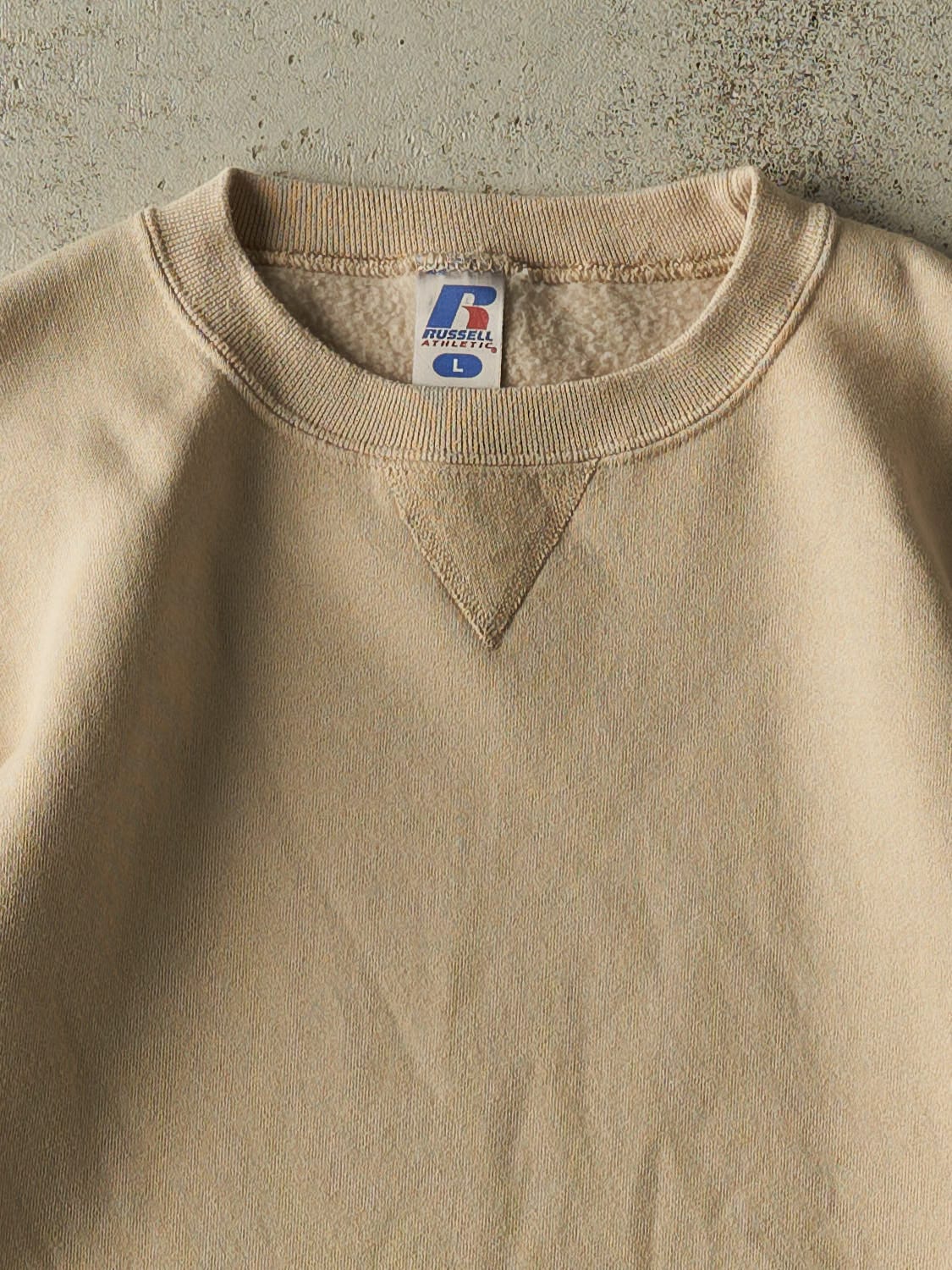 Vintage Y2K Beige Russell Athletic Blank Crewneck (M/L)