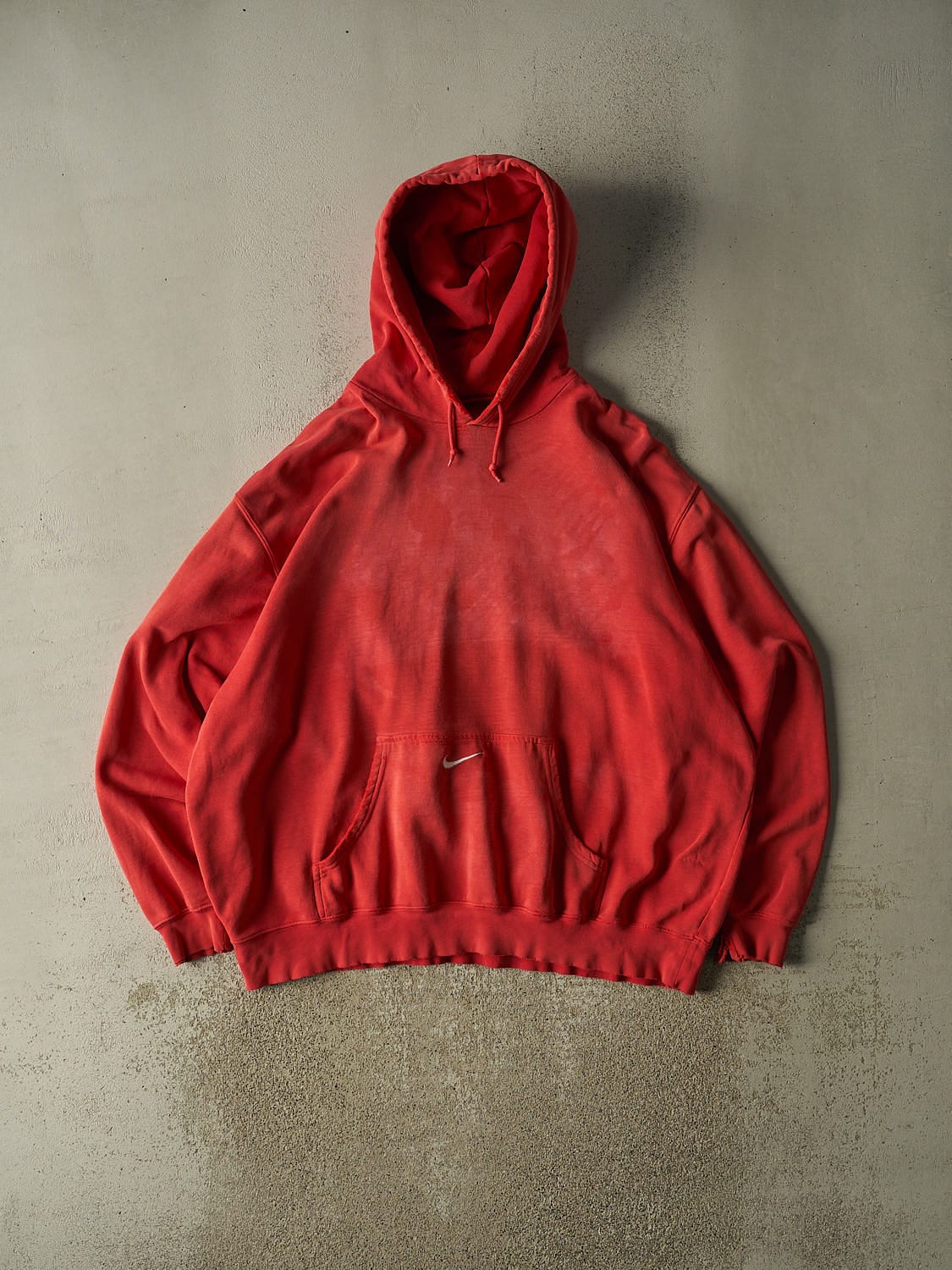 Vintage 90s Sun Faded Red Nike Embroidered Middle Swoosh Hoodie (XXL/XXXL)