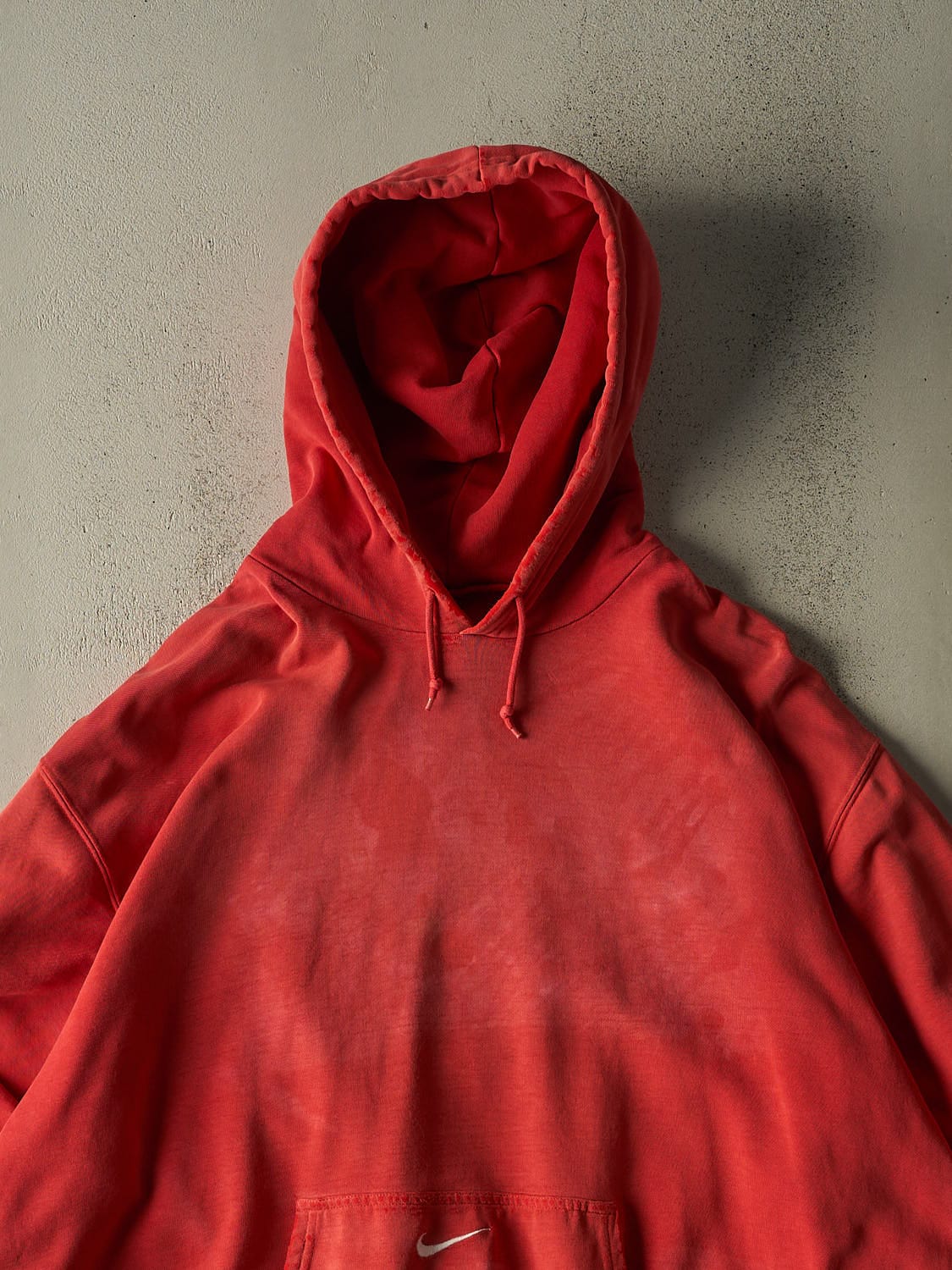 Vintage 90s Sun Faded Red Nike Embroidered Middle Swoosh Hoodie (XXL/XXXL)