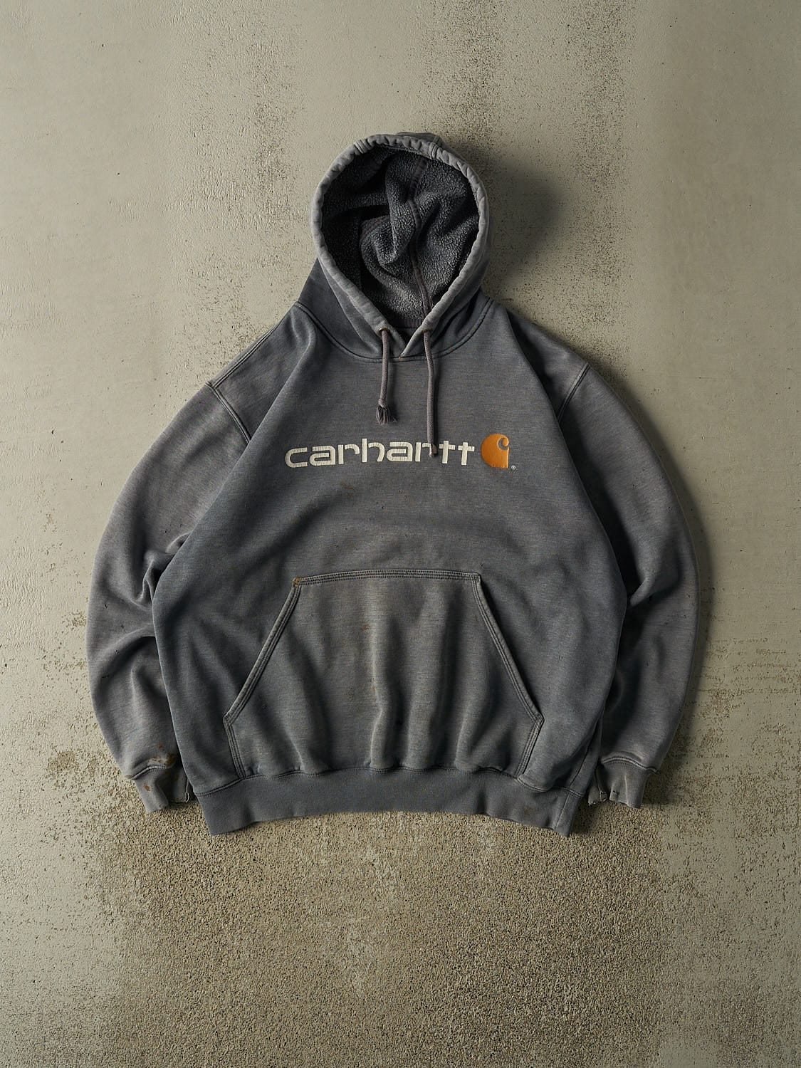 Vintage Y2K Faded Charcoal Grey Carhartt Hoodie (L/XL)