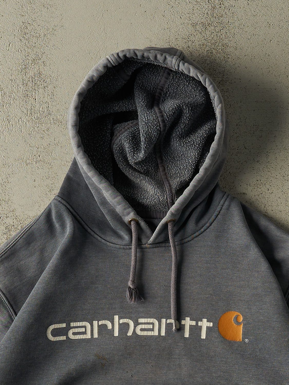 Vintage Y2K Faded Charcoal Grey Carhartt Hoodie (L/XL)