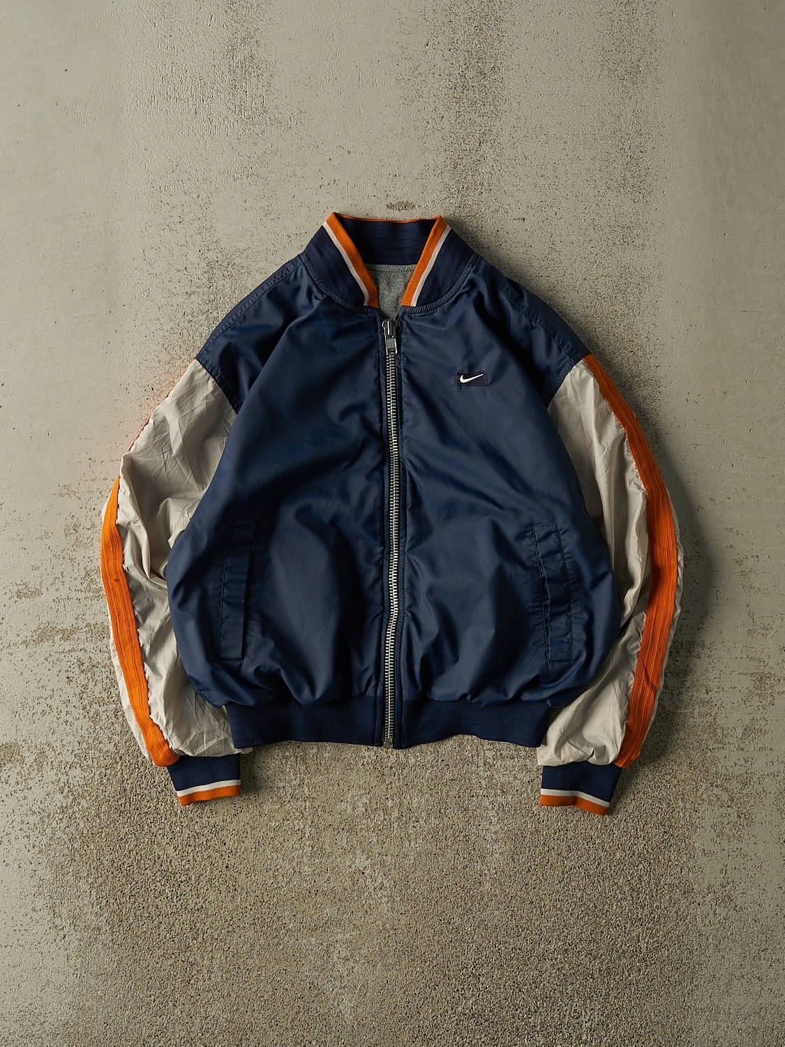 Vintage Y2K Navy Blue Nike Reversible Bomber Windbreaker Jacket (XS/S)