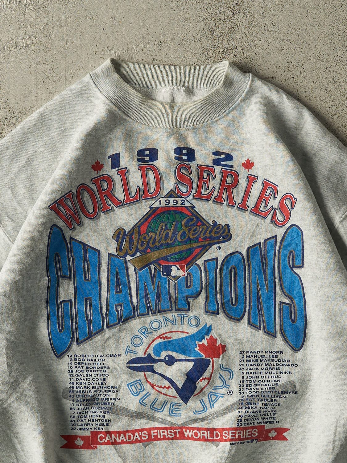Vintage 92' Heather Grey Toronto Blue Jays World Series Champions Crewneck (L/XL)