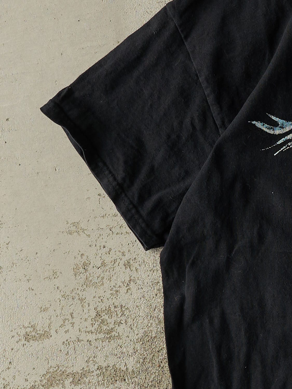 Vintage Y2K Black Skull Flame Graphic Tee (L/XL)