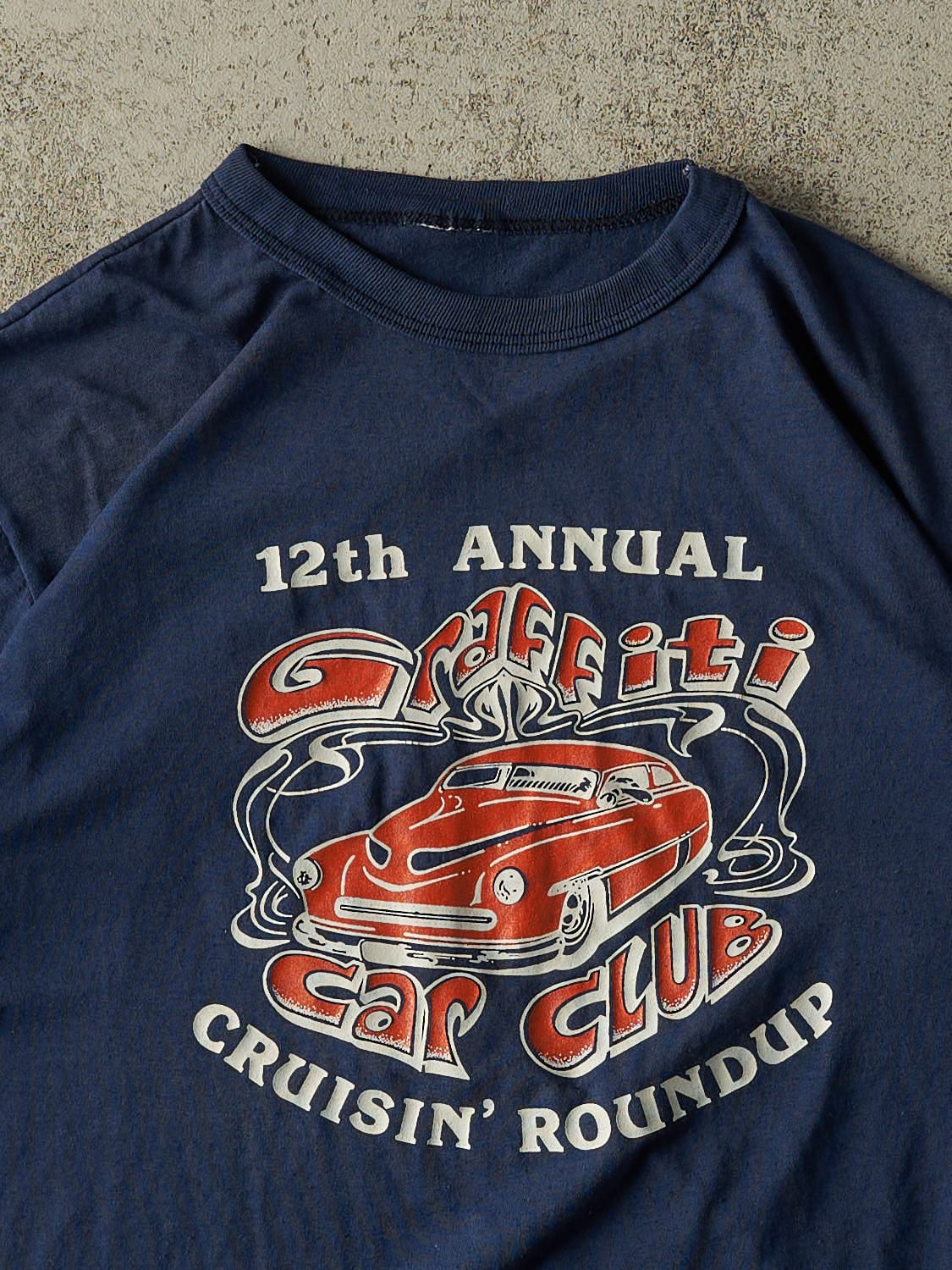 Vintage 80s Navy Blue Graffiti Car Club Ringer Tee (S/M)
