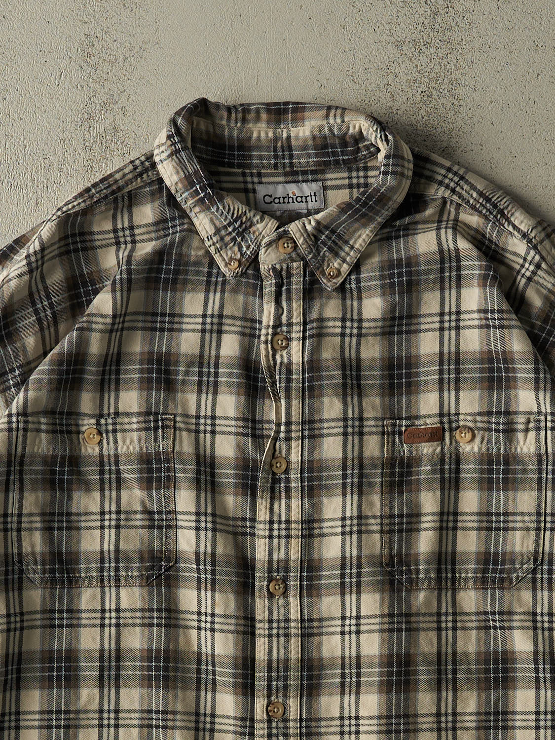 Vintage 90s Beige Carhartt Plaid Button Up Long Sleeve (XXXL)