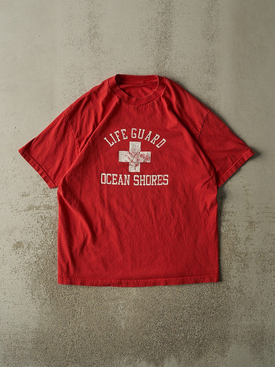 Vintage 90s Red Ocean Shores Lifeguard Tee (XL)
