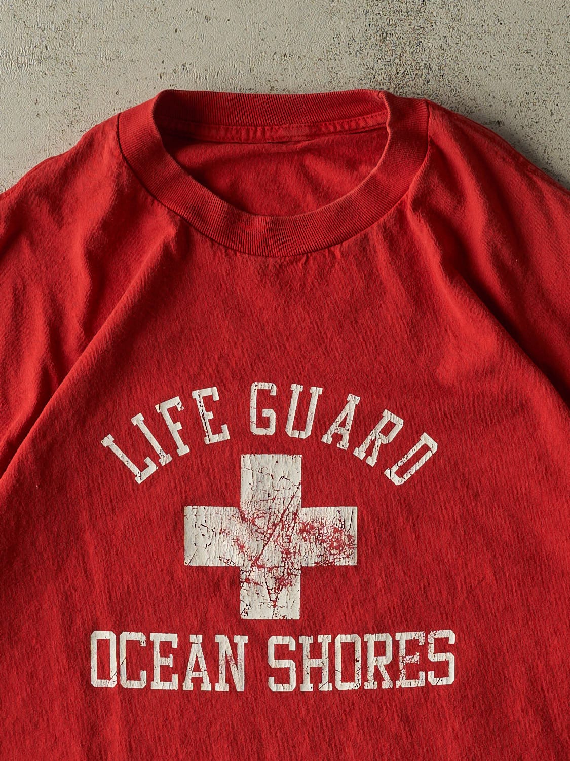 Vintage 90s Red Ocean Shores Lifeguard Tee (XL)