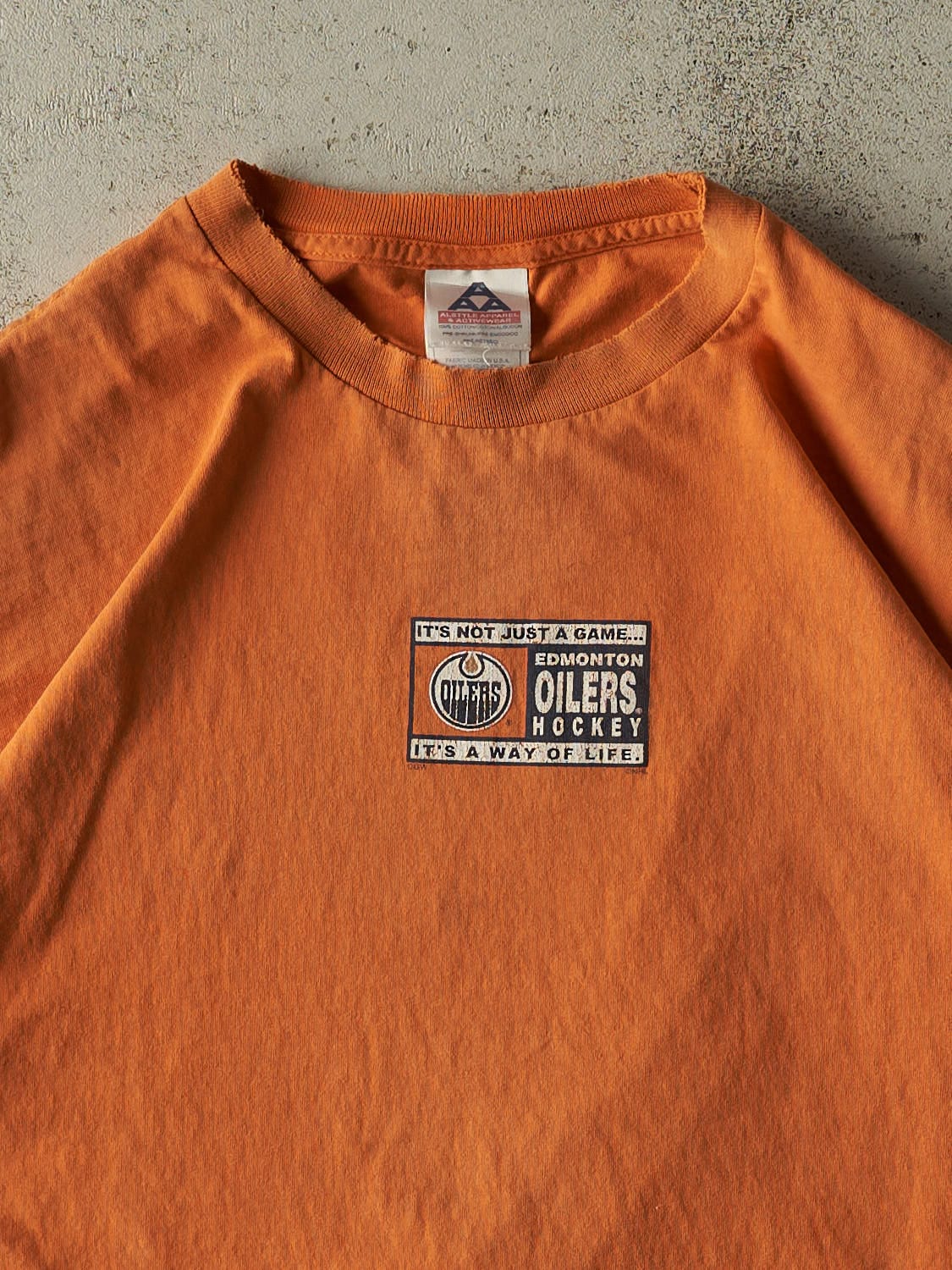 Vintage Y2K Orange Edmonton Oilers "It's Not Just A Game" Tee (L/XL)