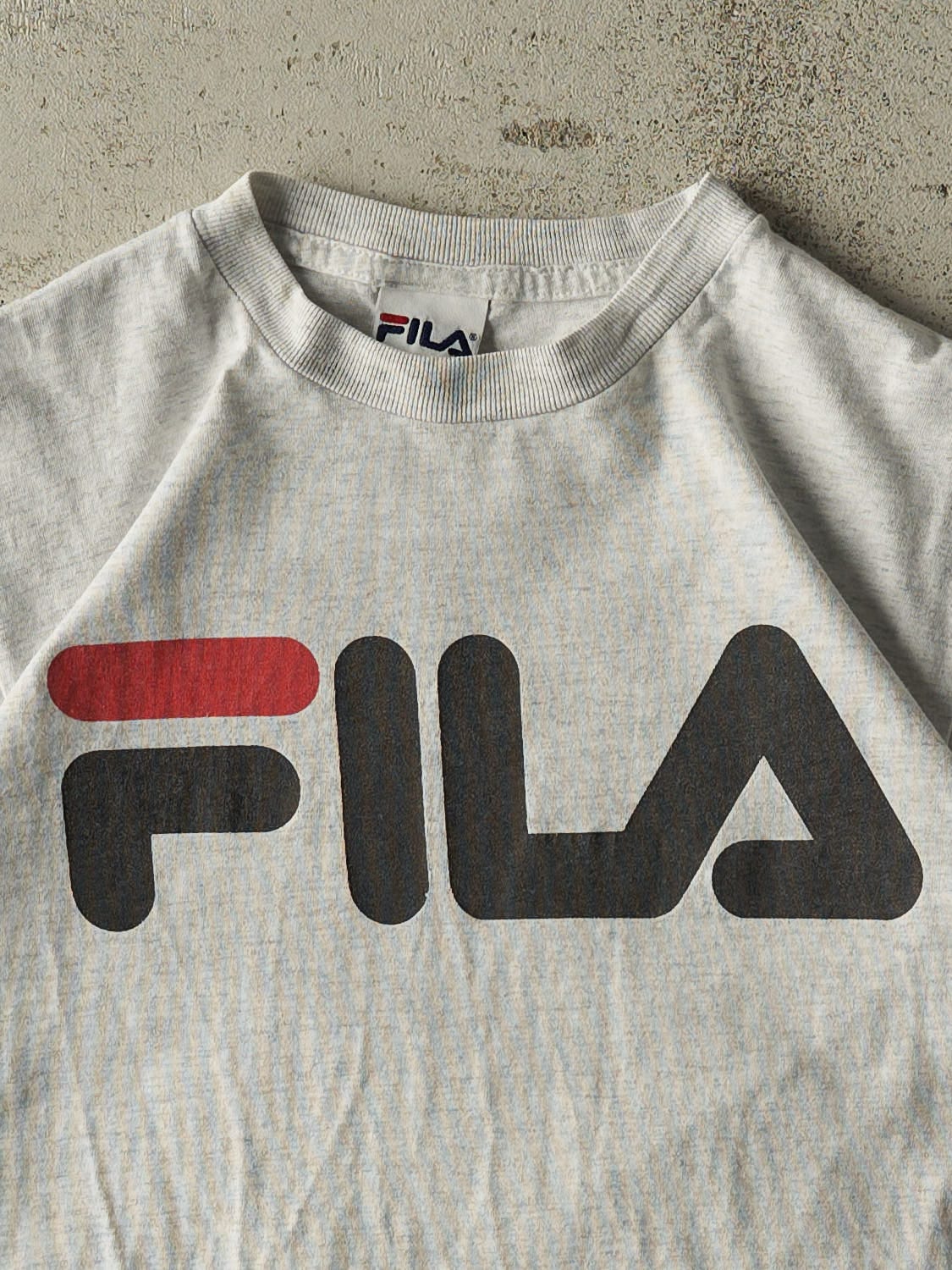 Vintage 90s Heather Grey Fila Logo Baby Tee (XS/S)