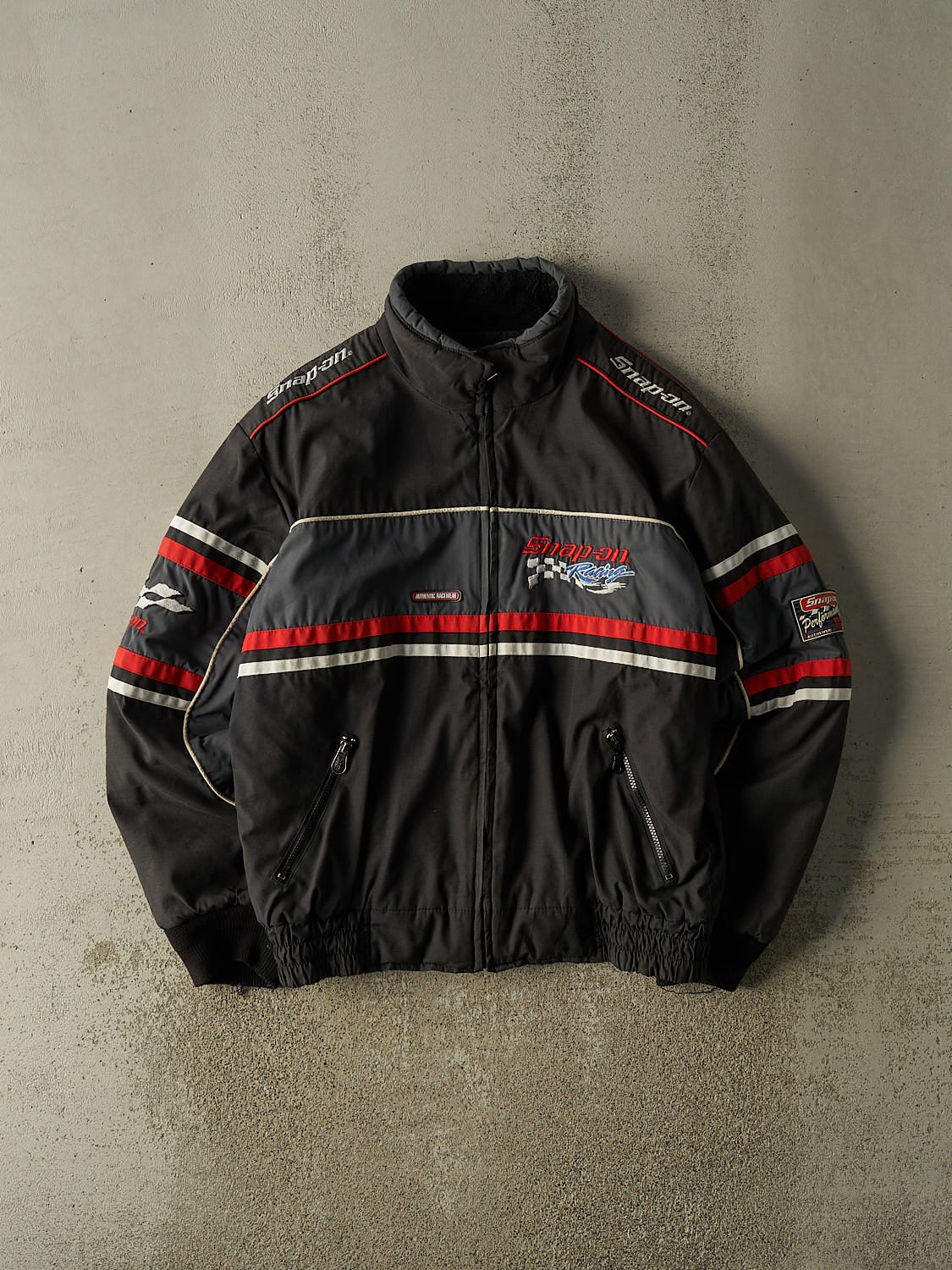 Vintage 90s Black Snap-On Embroidered Racing Jacket (XL)