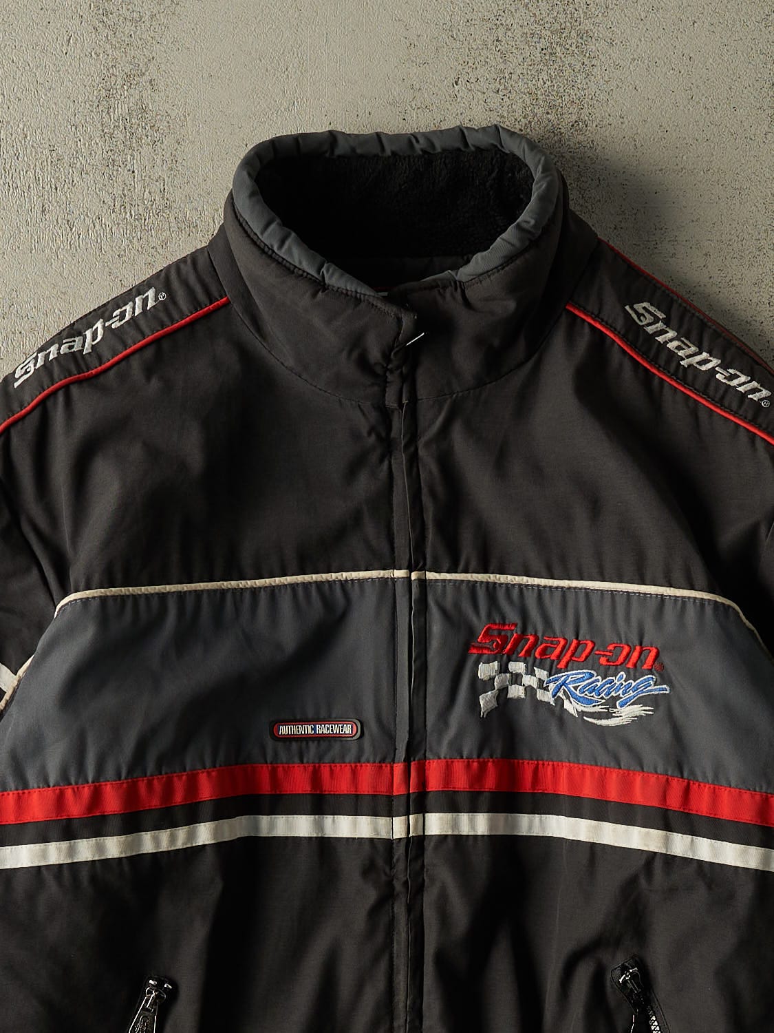 Vintage 90s Black Snap-On Embroidered Racing Jacket (XL)