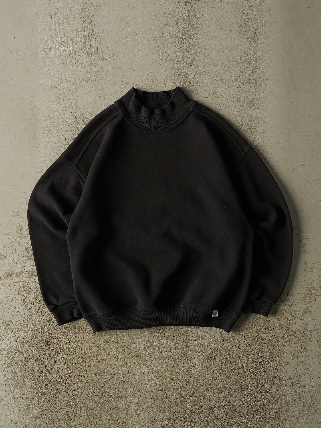 Vintage 90s Black Russell Athletic Mock Neck Boxy Sweater (S/M)