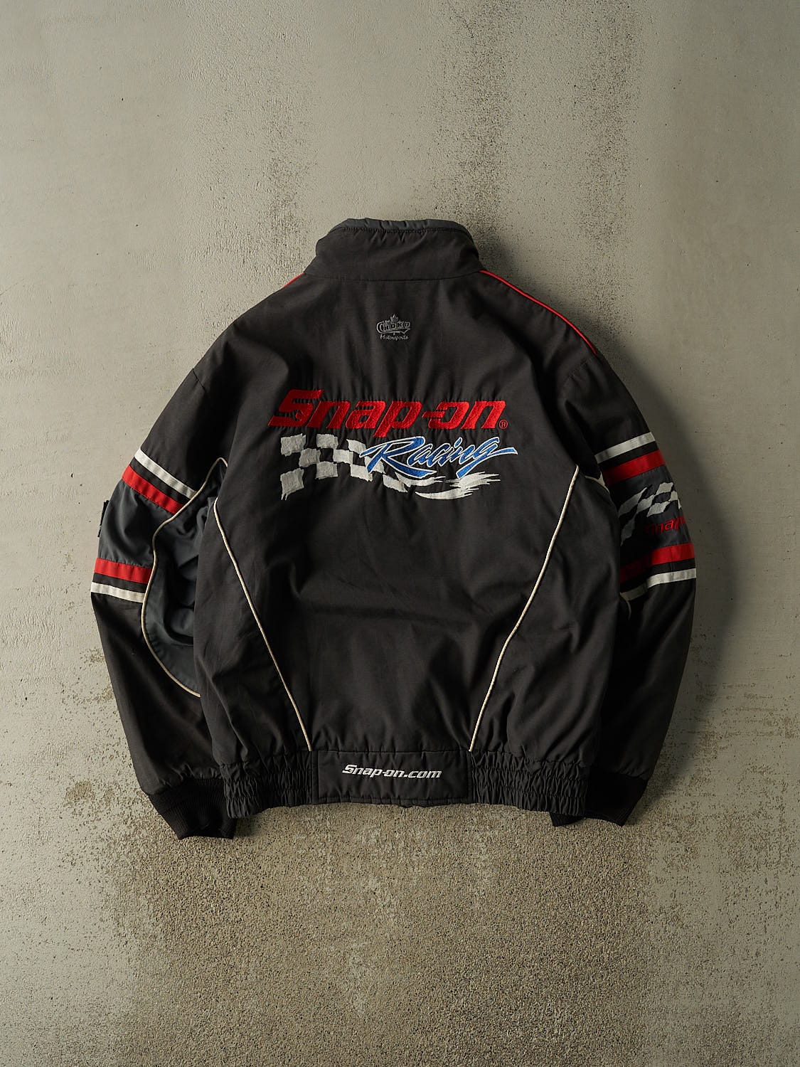 Vintage 90s Black Snap-On Embroidered Racing Jacket (XL)