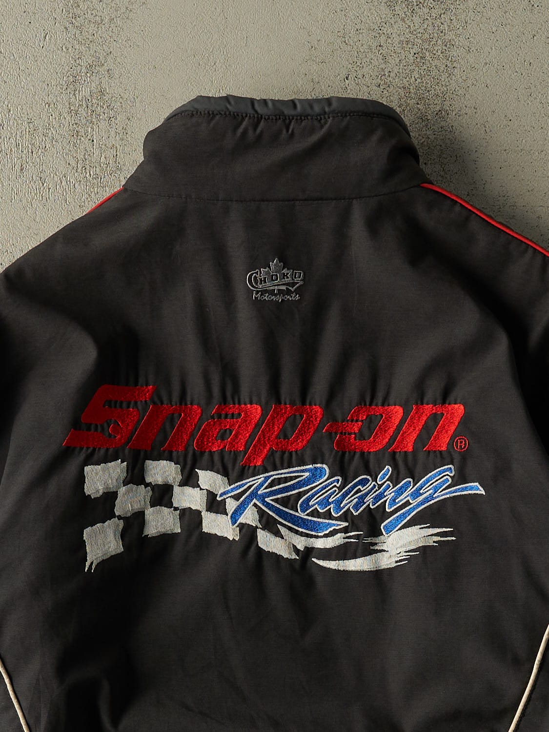 Vintage 90s Black Snap-On Embroidered Racing Jacket (XL)