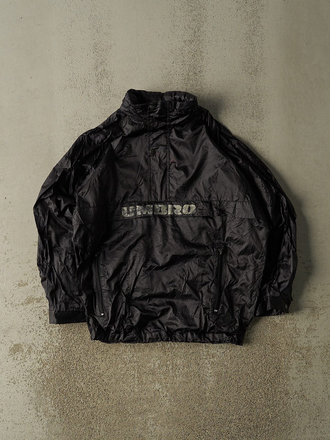 Vintage 90s Black Umbro Quarter Zip Nylon Windbreaker Jacket (M