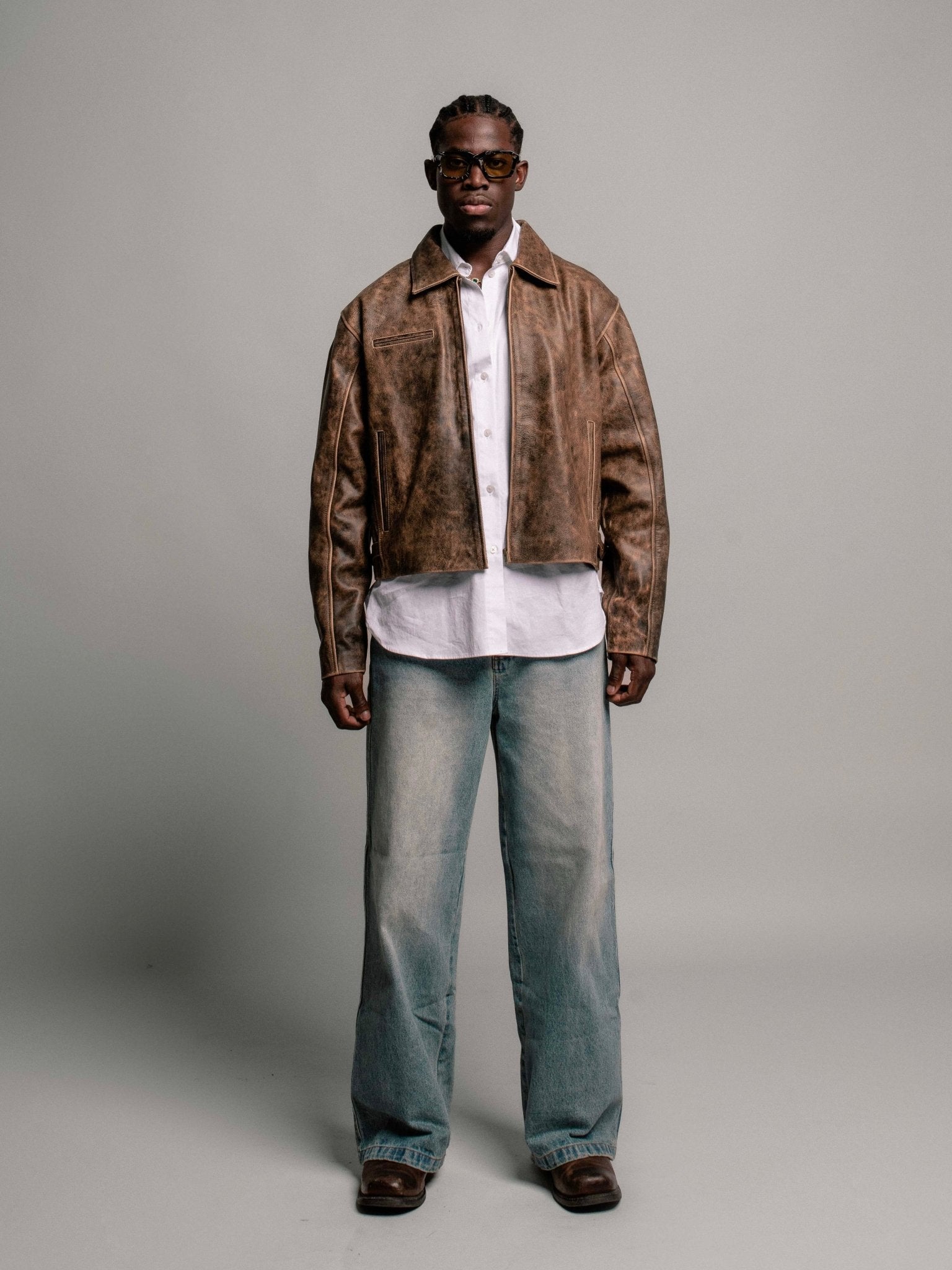 Everyday Boxy Leather Jacket - Brown