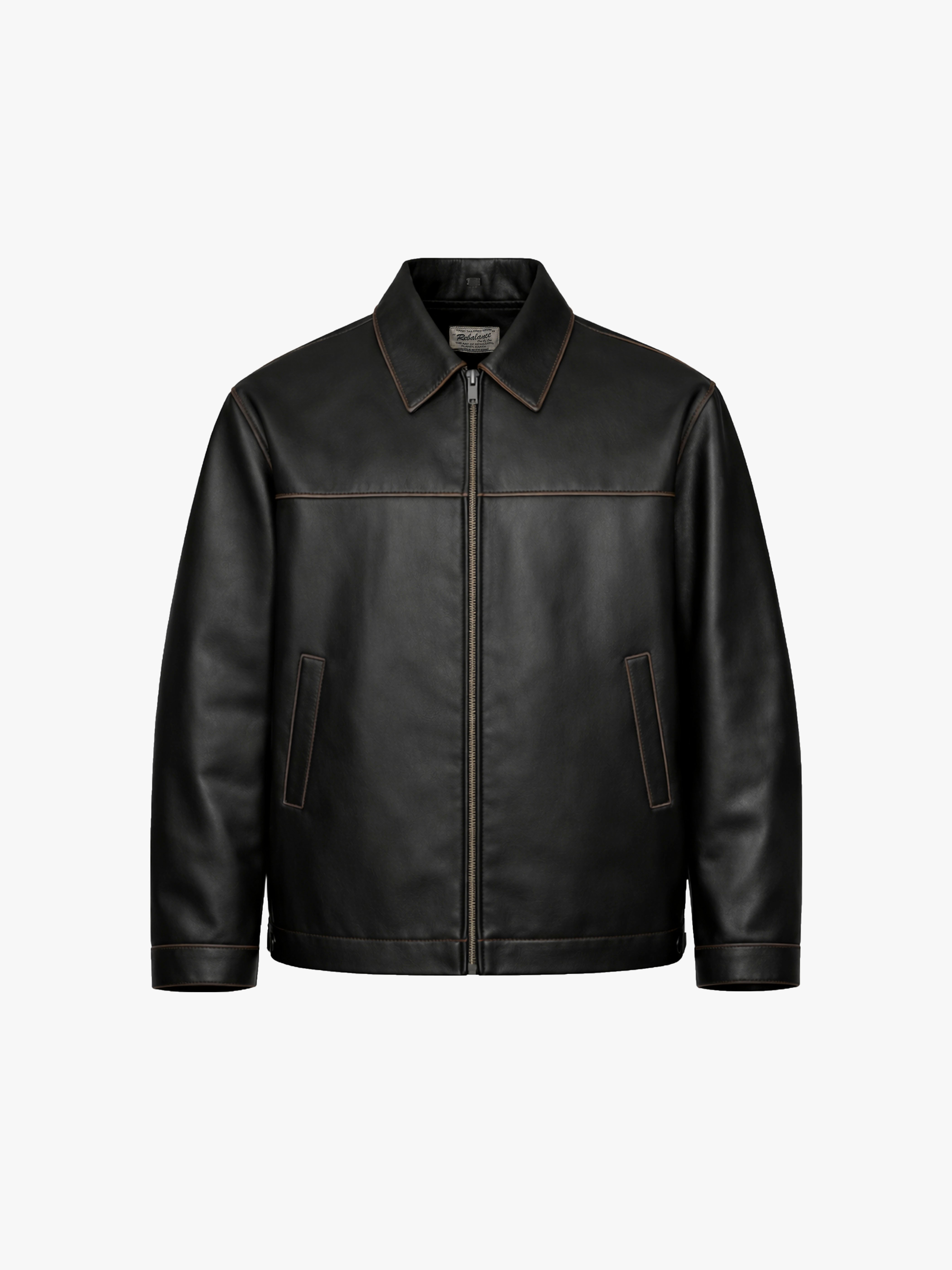 The 90s Cut Leather Jacket - Solid Black