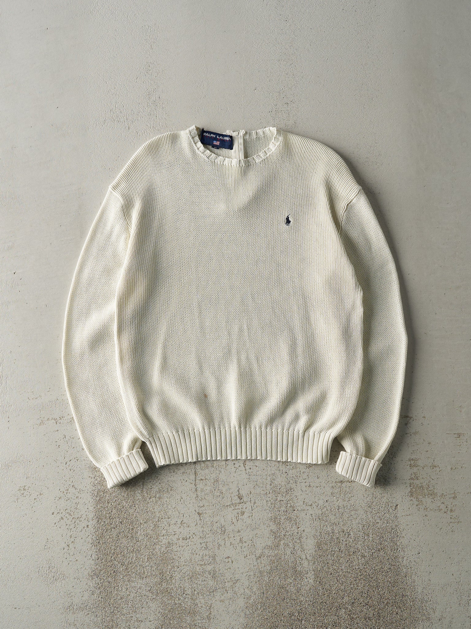 Vintage 90s Beige Ralph Lauren Polo Knit Pullover (M)