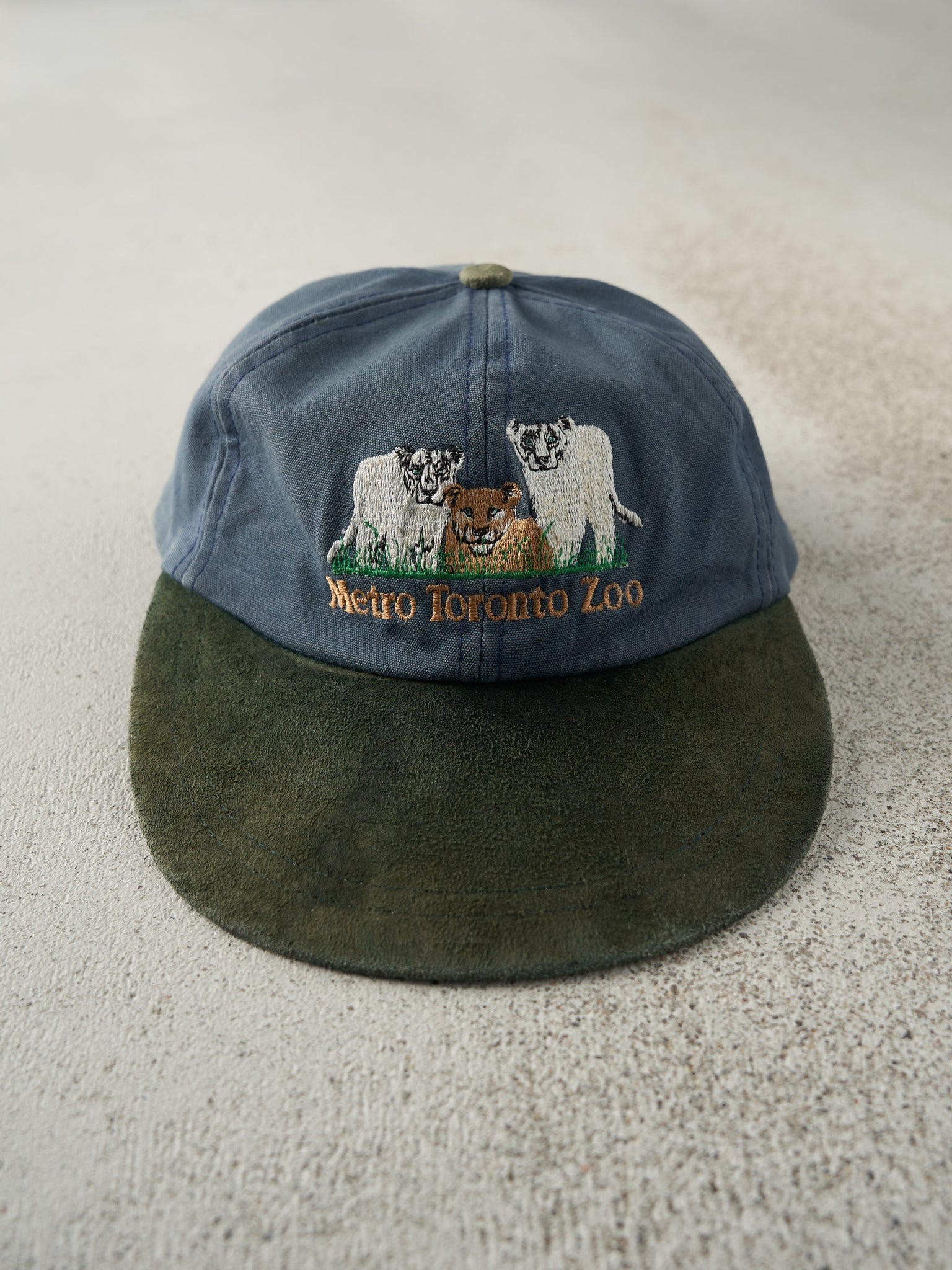 Vintage 80s Blue Embroidered Metro Toronto Zoo Leather Strap Back