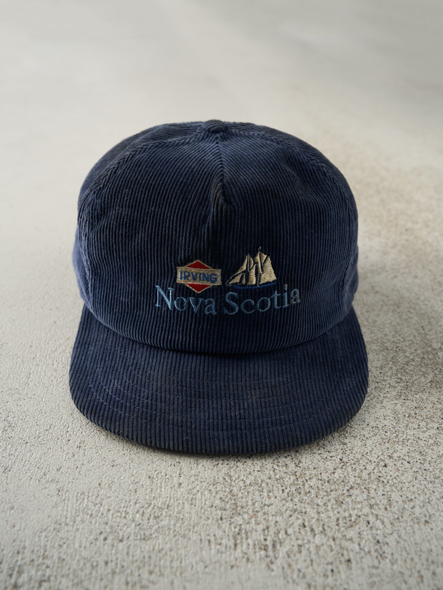 Vintage 80s Navy Blue Embroidered Nova Scotia Corduroy Snapback