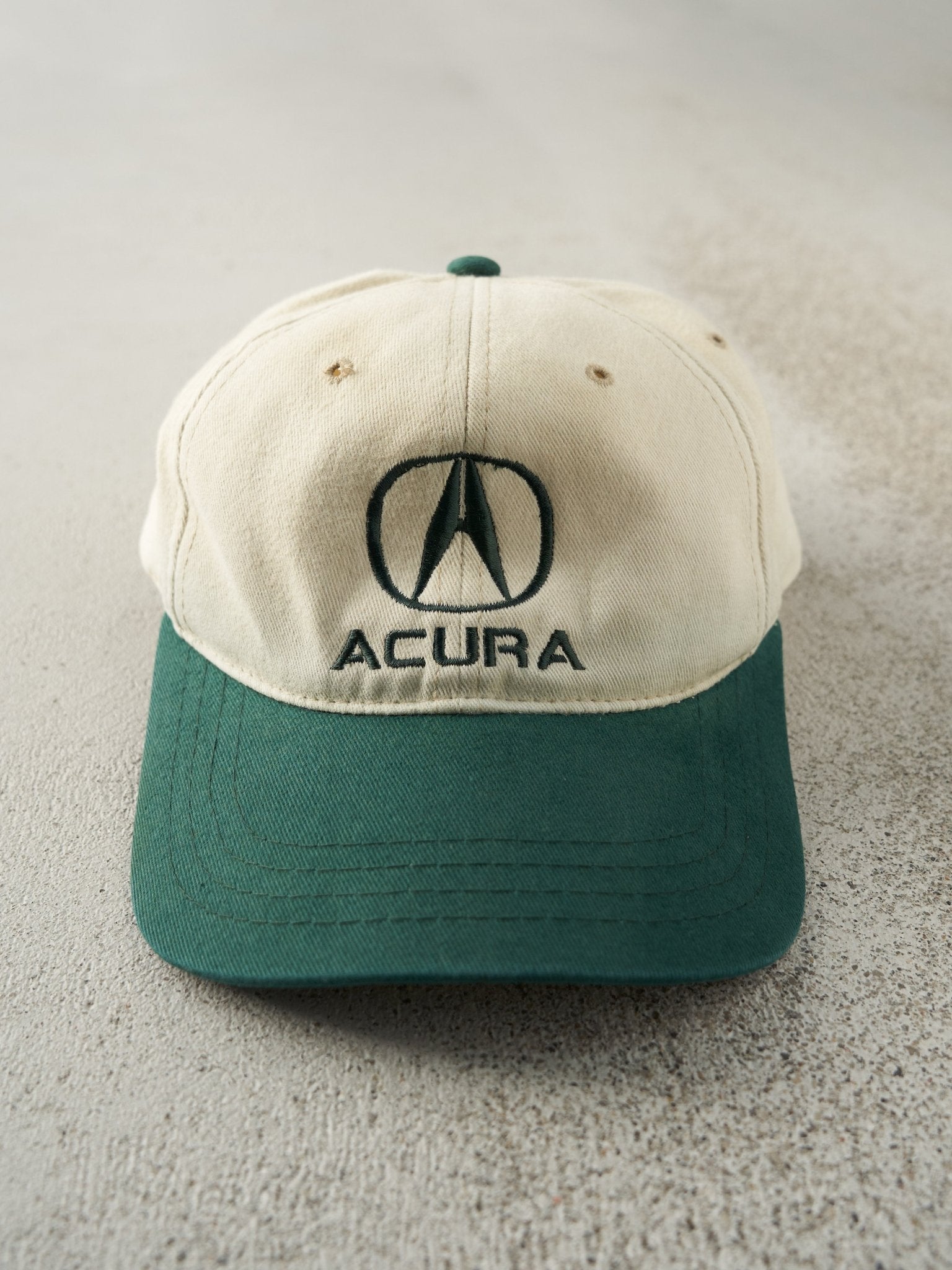 Vintage 90s Beige & Green Embroidered Acura Strapback Hat