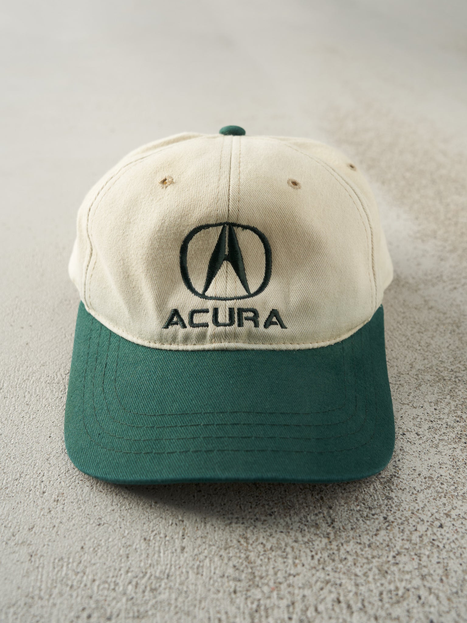 Vintage 90s Beige & Green Embroidered Acura Strap Back Hat