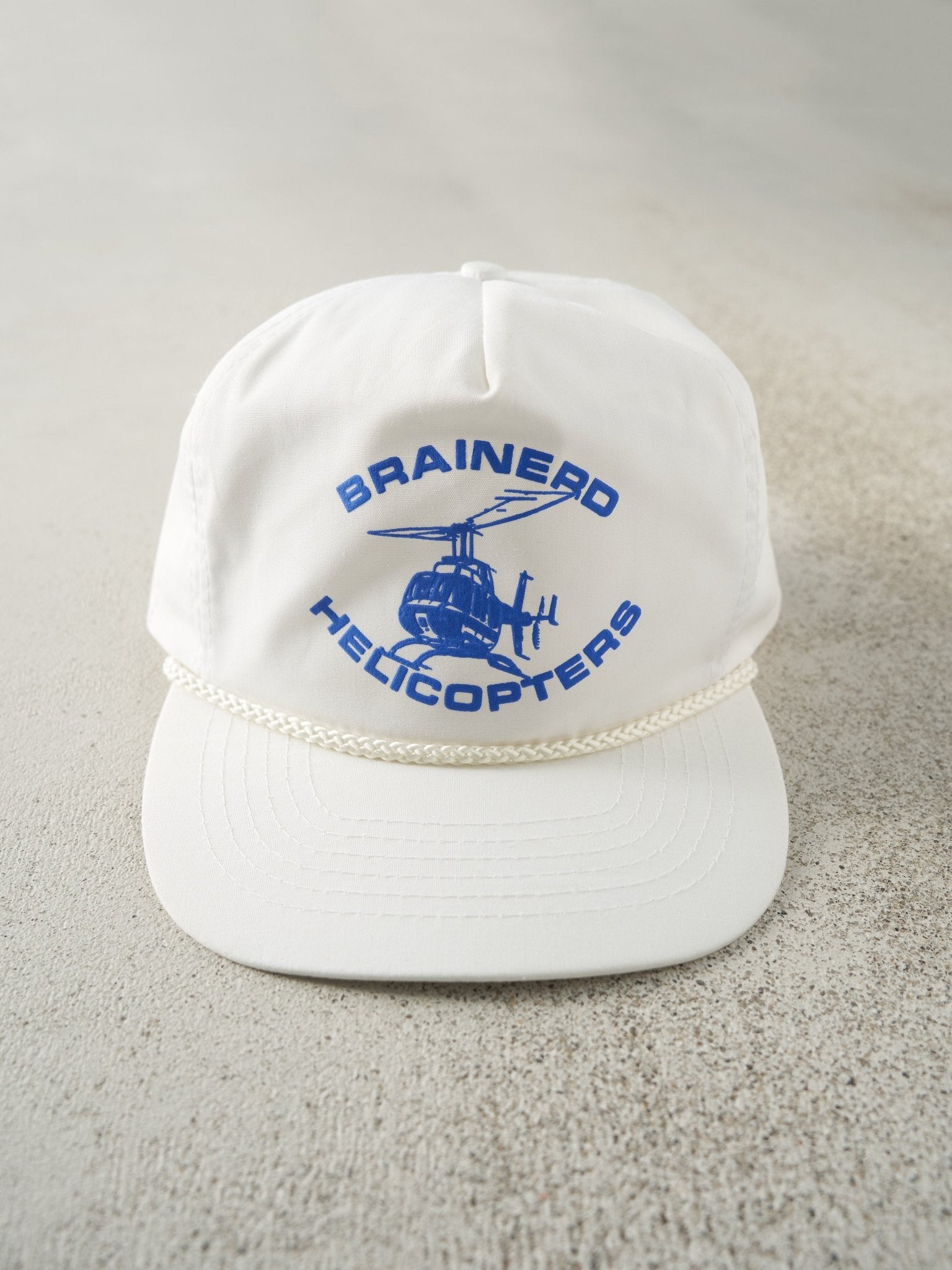 Vintage 80s White Brainerd Helicopters Zipback Hat