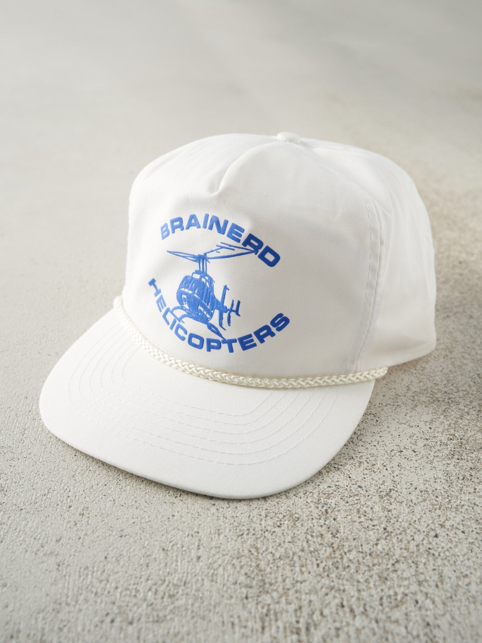 Vintage 80s White Brainerd Helicopters Zipback Hat