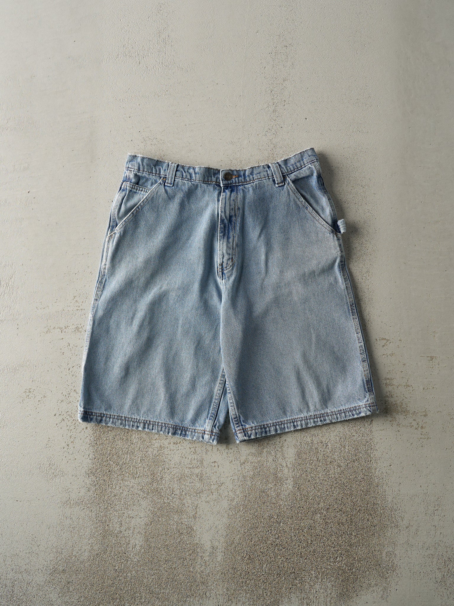 Vintage Y2K Light Wash Full Blue Carpenter Jean Shorts (33x11)