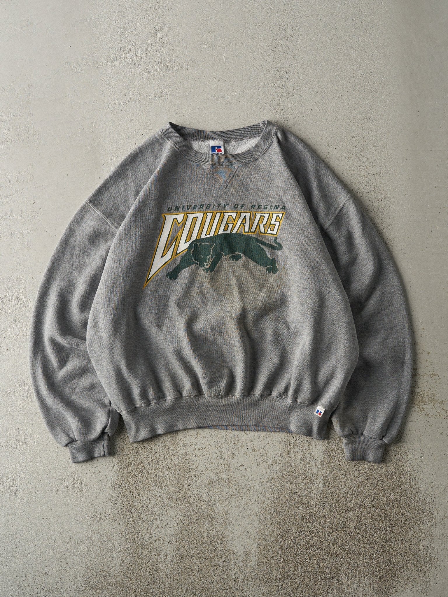 Vintage Y2K Grey University of Regina Russell Athletics Boxy Crewneck (L)