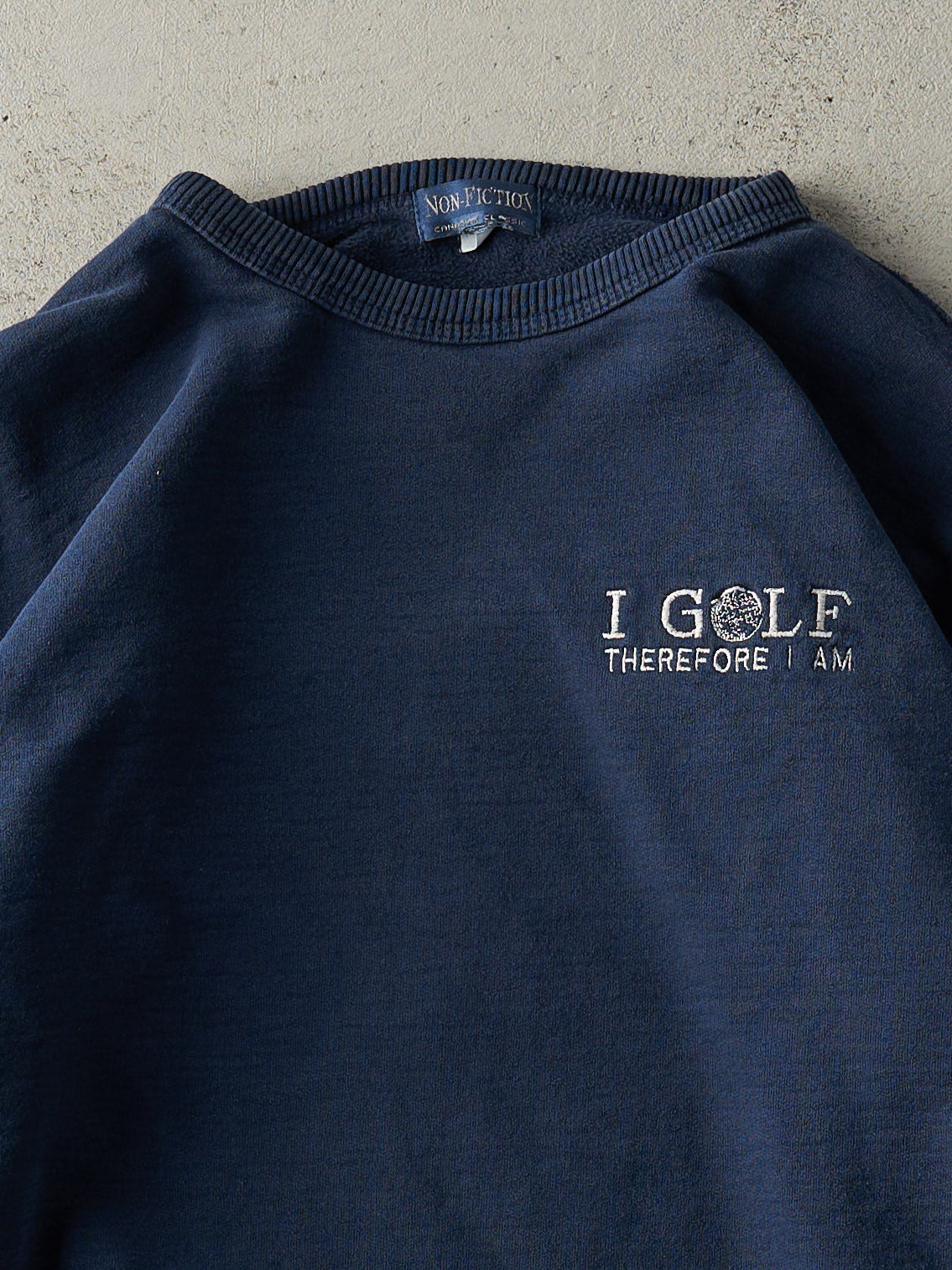 Vintage 90s Navy Blue Embroidered Golf Slogan Boxy Crewneck (L)