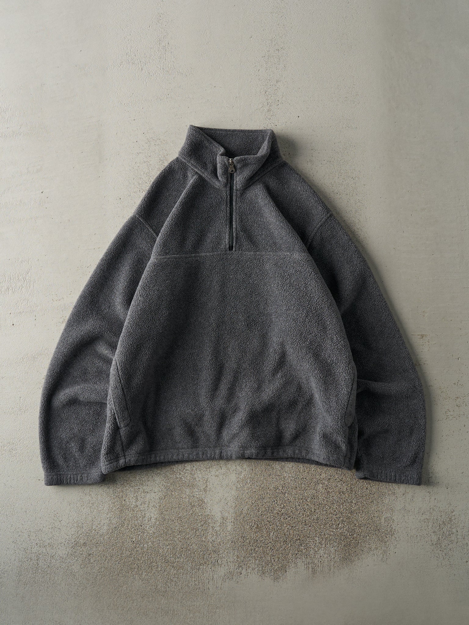 Vintage 90s Charcoal Grey Fleece Quarter Zip Sweatshirt (L)