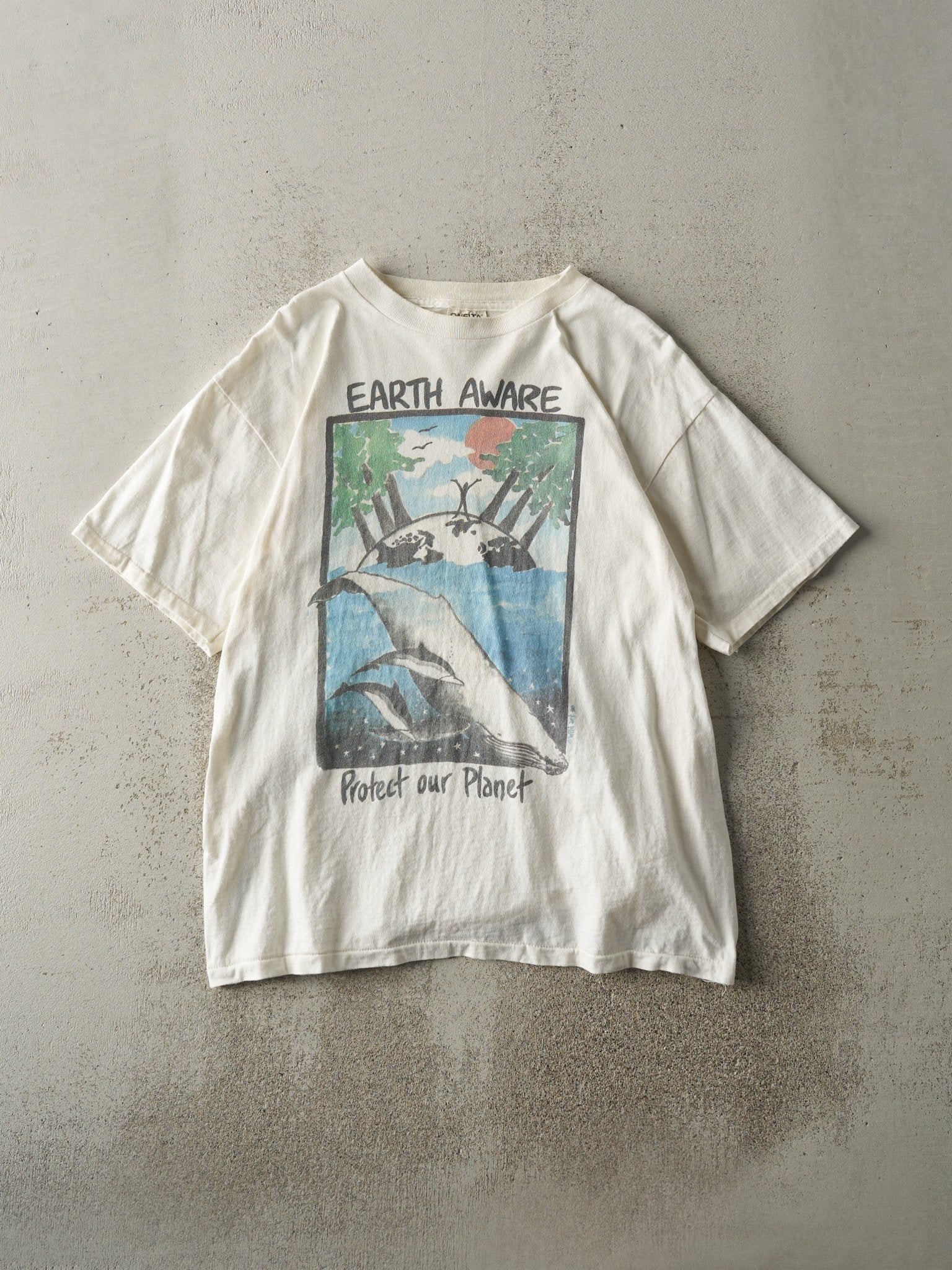 Vintage 90' White Earth Aware, Protect Our Planet Single Stitch Tee (M)