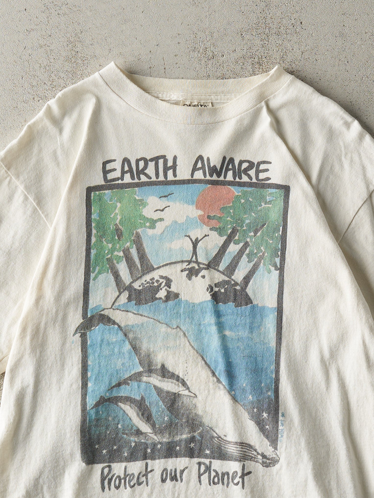 Vintage 90' White Earth Aware, Protect Our Planet Single Stitch Tee (M)