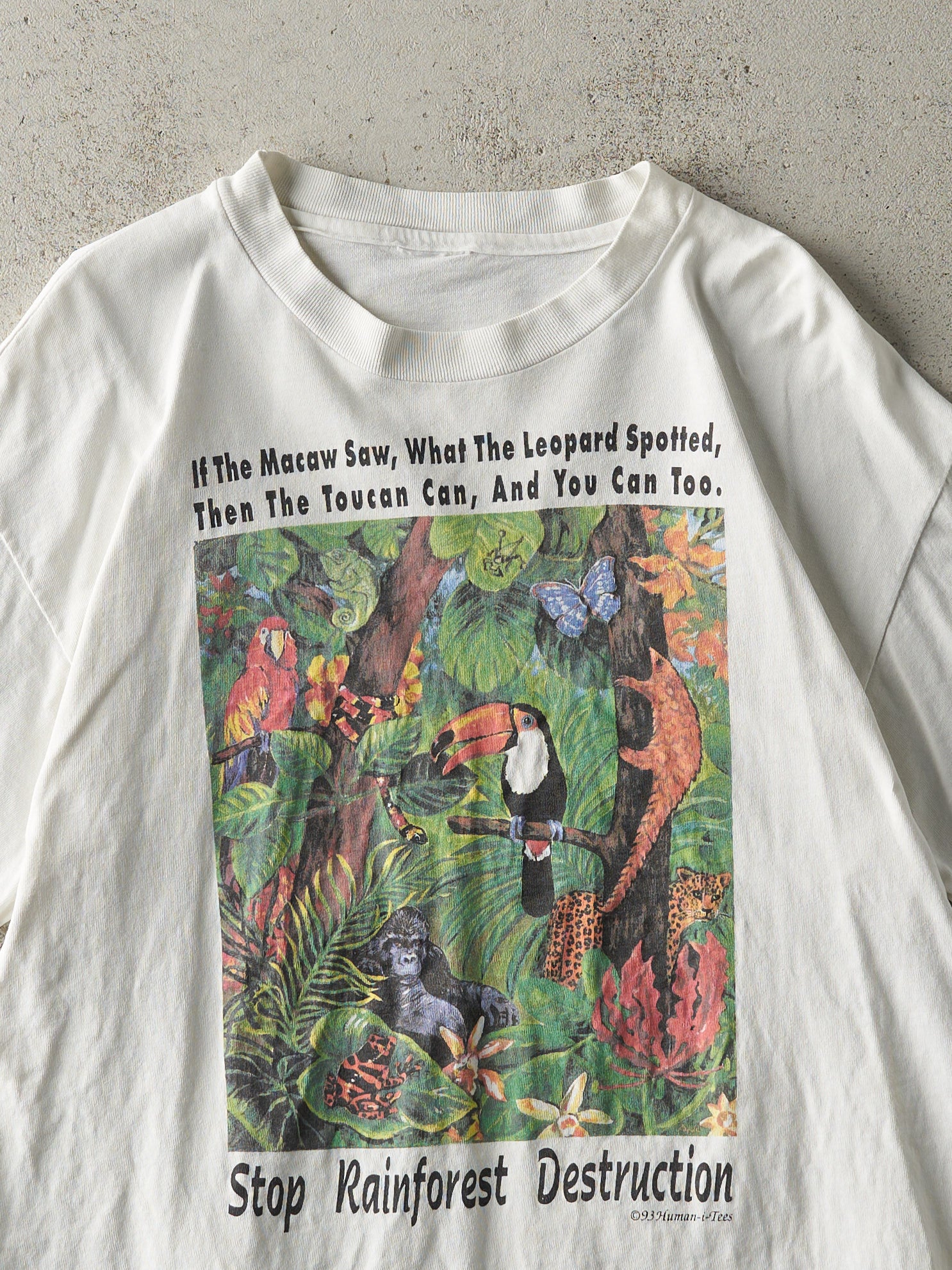 Vintage 93' White Stop Rainforest Destruction Single Stitch Tee (M)