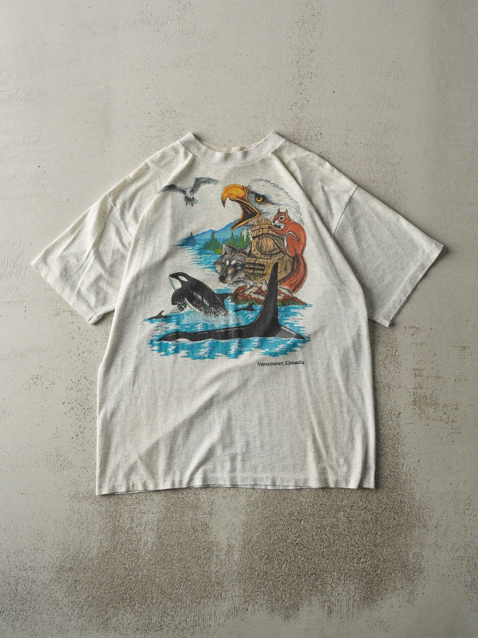 Vintage 90s Heather Grey Vancouver Canada Single Stitch Tee (M)