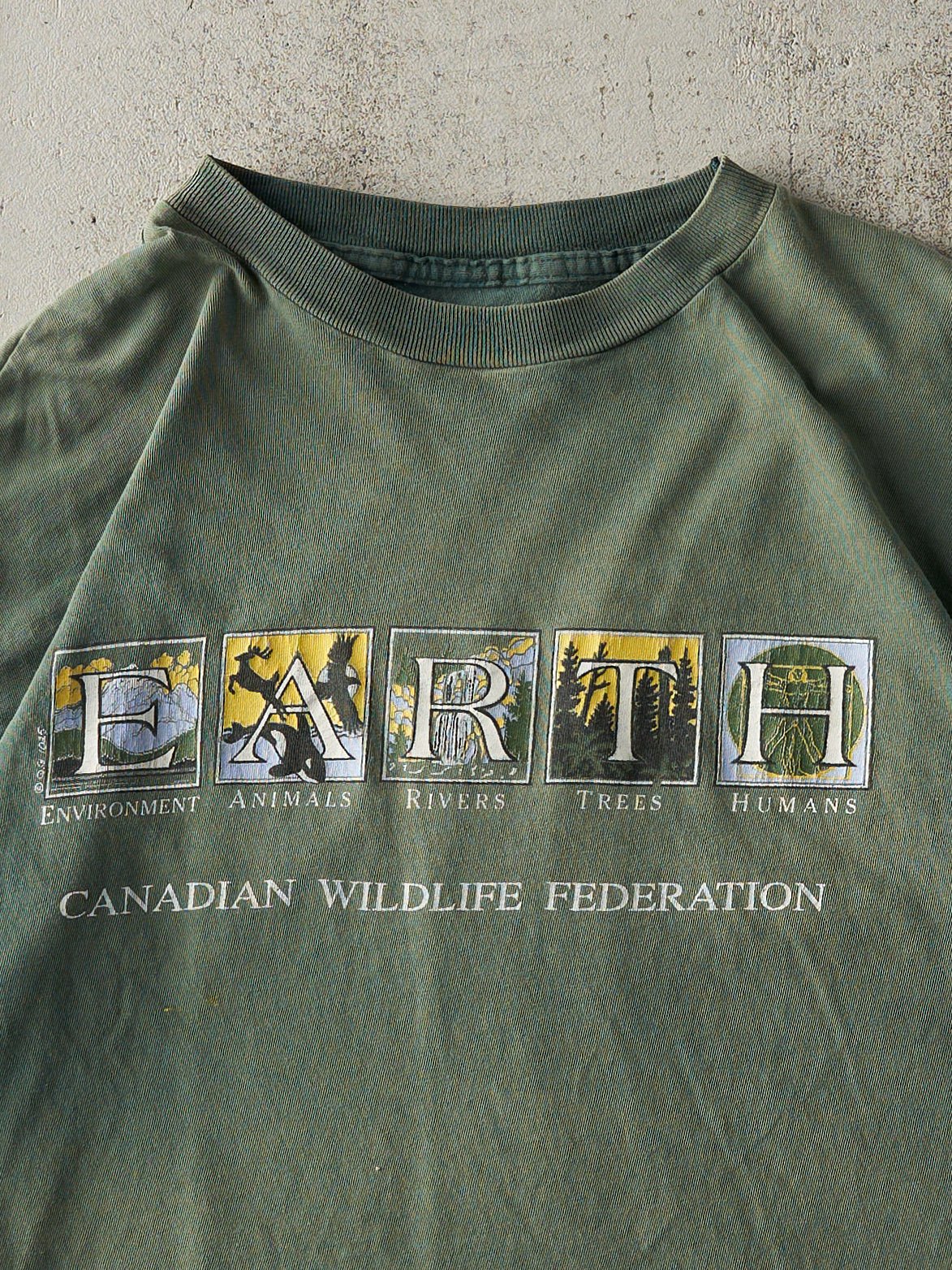 Vintage 90s Sun Faded Green CWF Earth Single Stitch Tee (M/L)