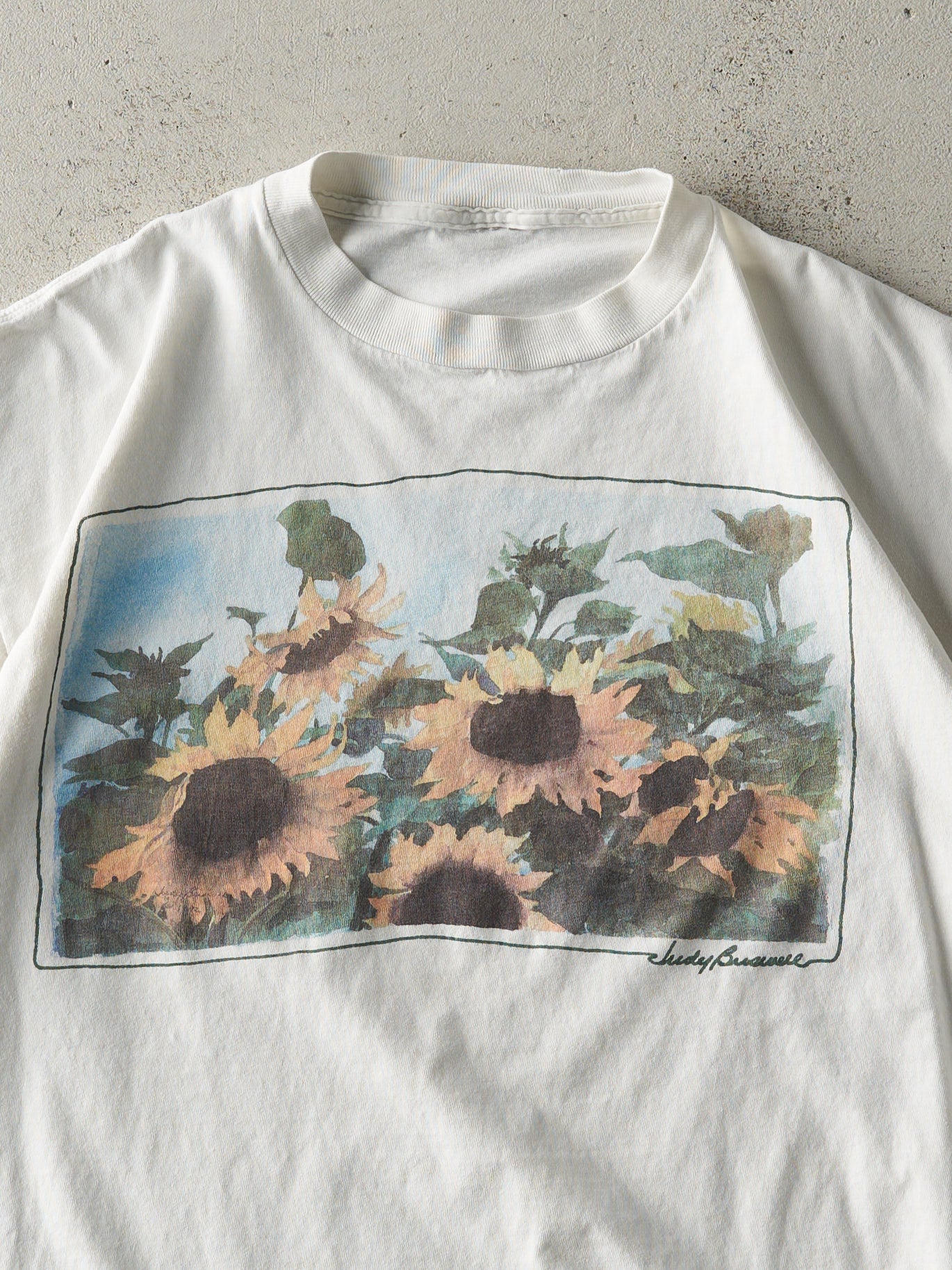 Vintage 90s White Sunflower Single Stitch Tee (L)