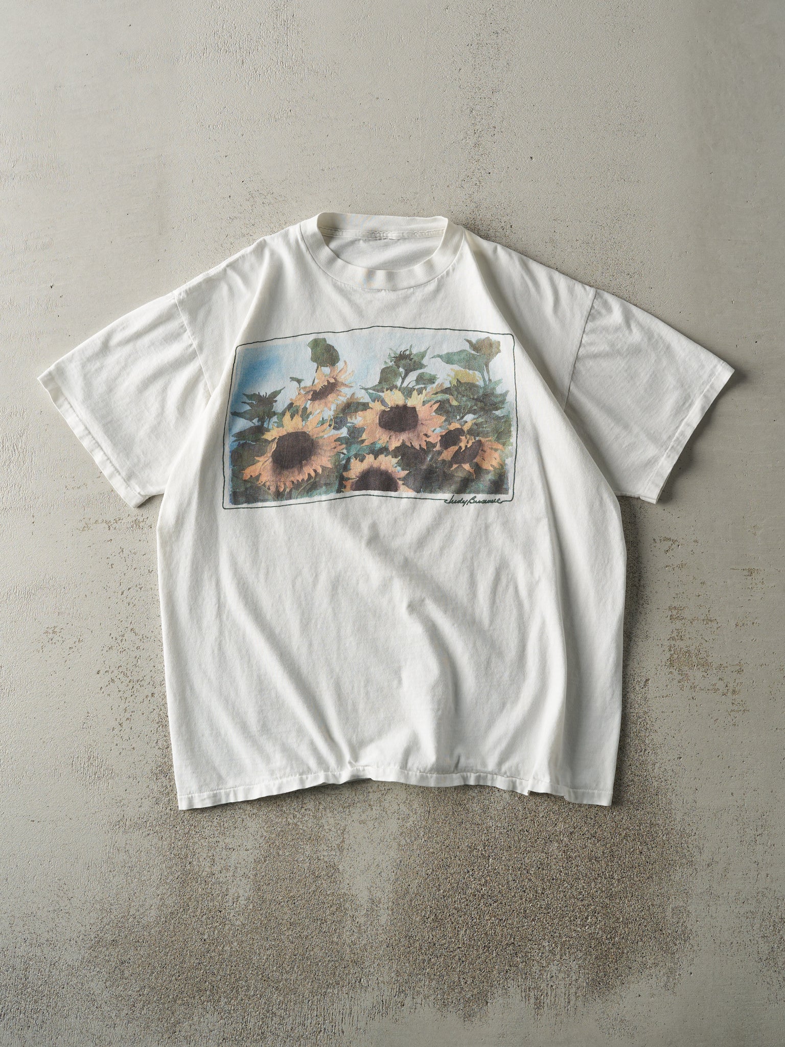 Vintage 90s White Sunflower Single Stitch Tee (L)